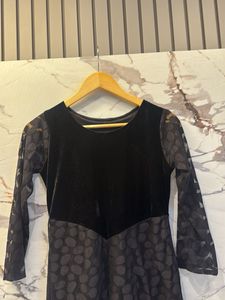Elegant Black Velvet &amp; Mesh Dress