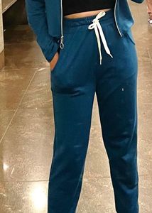 Teal Zip-Up Ribbed Long Sleeve Top And Trouser