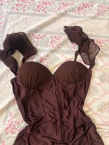 TOMBER AMOUREUX  Brown Corset Ruffle Dress