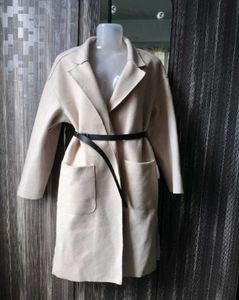 Women's Beige Lapel Coat with Belt