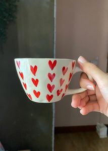 Beautiful  Handmade Clay Cup With Red Cute Hearts