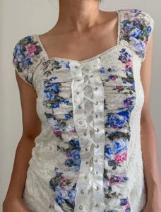 Floral Lace-Up corset style top