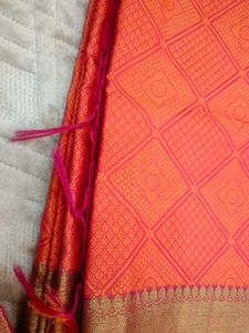 Vibrant Orange &amp; Pink Silk Saree