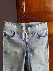 Light Wash Distressed Denim Joggers