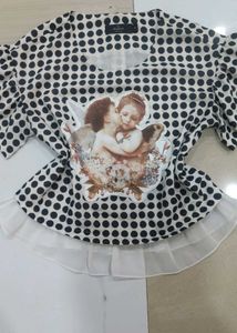 Cute Polka Dot Top with Angel Print