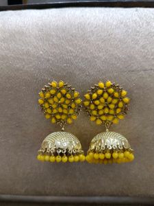 Vibrant Yellow & pink Jhumka Earrings