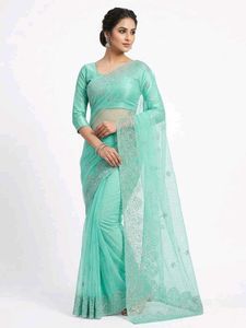 Elegant Black Saree with Heart Motifs