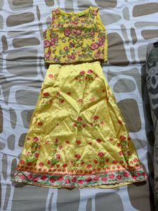 Yellow Floral Embroidered Skirt Set