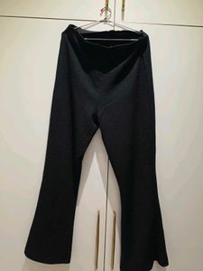 Flared Textured Black Pants