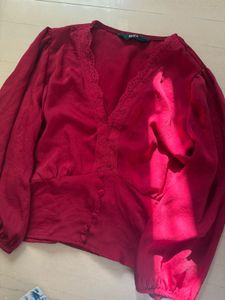 Max Red Lace Trim Crop Top