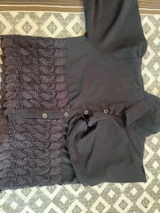 Elegant Black Lace Trim crop shirt