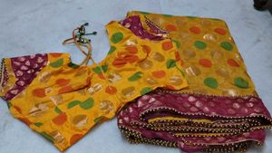 Vibrant yellow Saree with Blouse