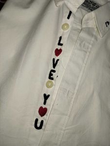 White Hand Embroidered "I Love You" Shirt