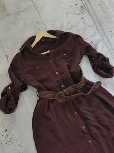 Women's Brown Button-Down Maxi Dress