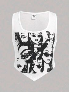 20286. Graphic Print Crop Tank Top