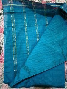 Beautiful Teal Saree with Striped Pattern