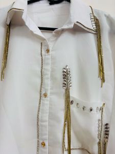 Chic White Tunic with Gold Embellishments