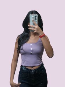 Lavender Ribbed Button-Up Crop Top