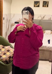 V-Neck Pink Long Sleeve Shirt