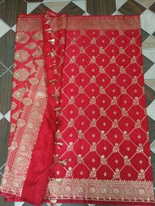 Red Embroidered banarasi jaal butti Saree