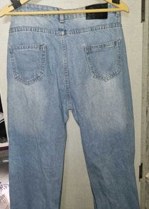 rucked denim baggy pants