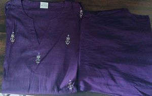 Purple Embroidered Cotton Kurta