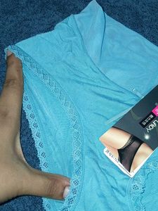 Cute Blue Cotton Briefs with Lace Trim
