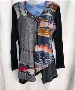 Vintage Y2K Asymmetrical Patchwork Top | Black