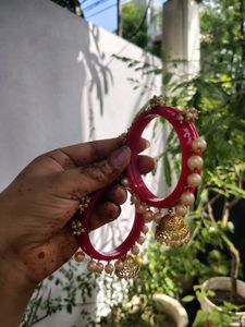 Beautiful Pink Bangles with Pearls &amp; Jhumkas