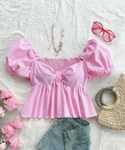 Chic Pink Striped Puff Sleeve Top