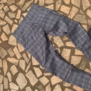 Grey Plaid Slim Fit Pants