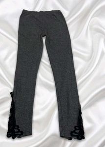 Gray Lace Trim Leggings