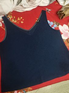 Branded Blue V Neck Top