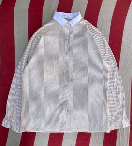 Striped Long Sleeve Collared Blouse