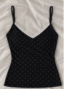 Black Polka Dot Cami with Lace Trim