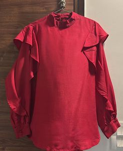 Chic Red Ruffle Sleeve Top