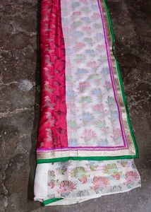 Beautiful Red Saree with White Floral Print