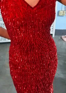 100% Silk Sparkling Red Party Dress