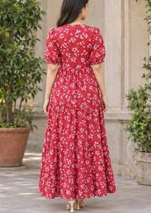 Women's Red Floral Print Maxi Dress