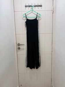 Black Spaghetti Strap Jumpsuit with Side Tape