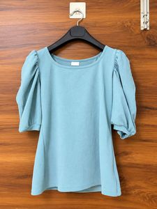 Pastel Blue Puff-Sleeve Top