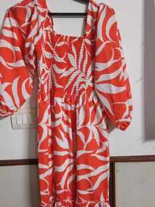 Vibrant Orange Floral Print Dress
