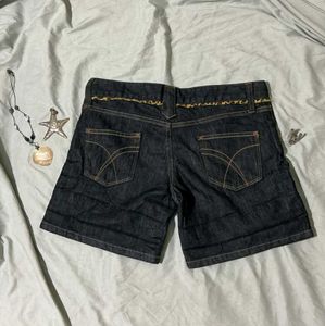 Body Nose Denim Shorts with Leopard Print Lining