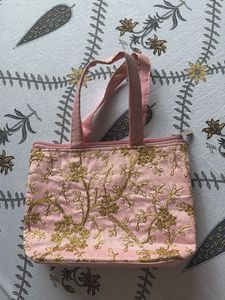 Pink Embroidered Clutch Bag