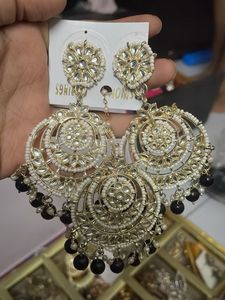 Elegant Chandbali Earrings with Pearls & Beads