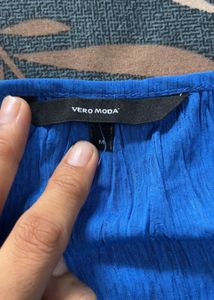 Veromoda Blue Textured Short Sleeve Top