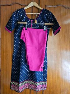 Navy Blue Kurta Set with Pink Pants