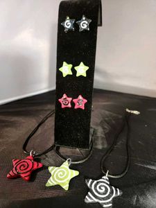 Y2K Spiral Star Pendant + Earrings Set