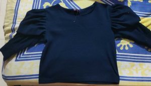 Navy Blue Puff Sleeve Top