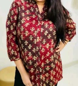 Maroon &amp; Gold Printed Tunic Kurta